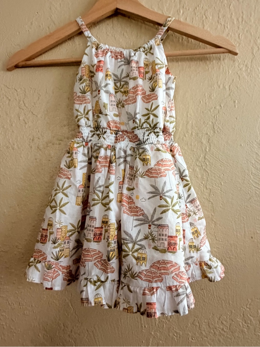 Janie and Jack White Tropical Print Sundress with Peach & Olive